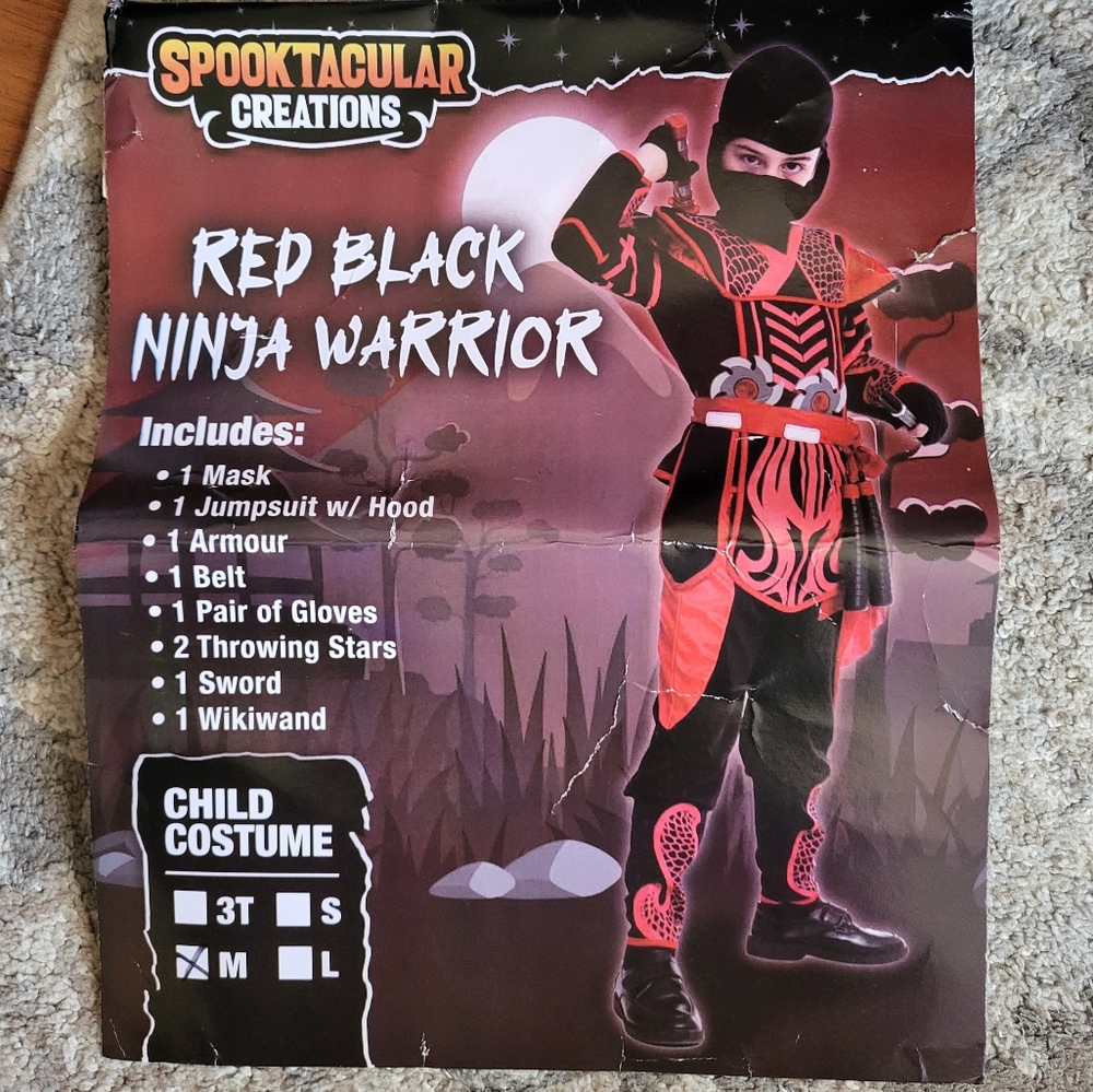 Halloween Red Black Ninja Warrior Costume 8-10yr